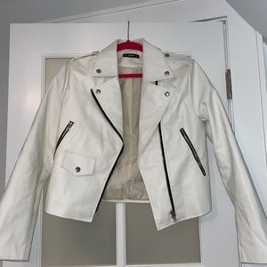 Shein White Vegan Leather Moto Jacket Sz S